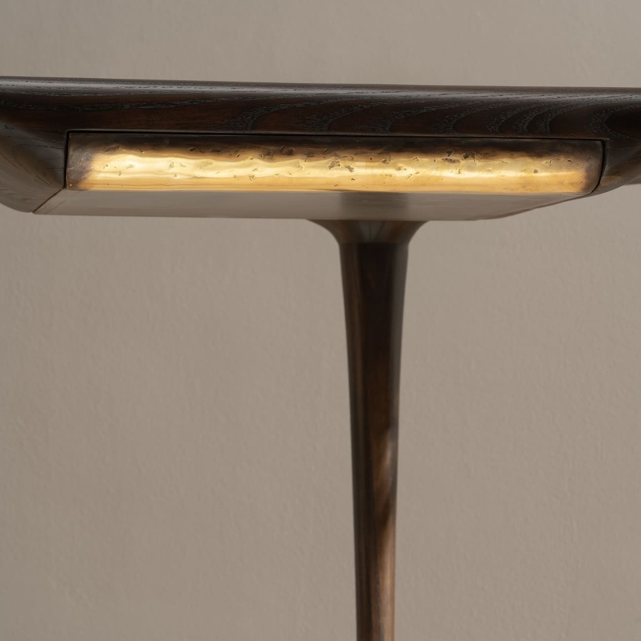 Detail of TD 01 desk by Tomasz Omachel Studio showing handcrafted material finish