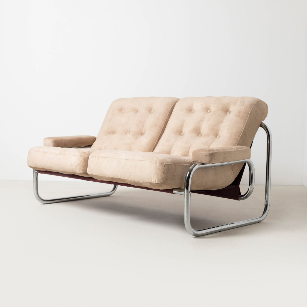Borkum 2-seater sofa with new sand coloured upholstery.