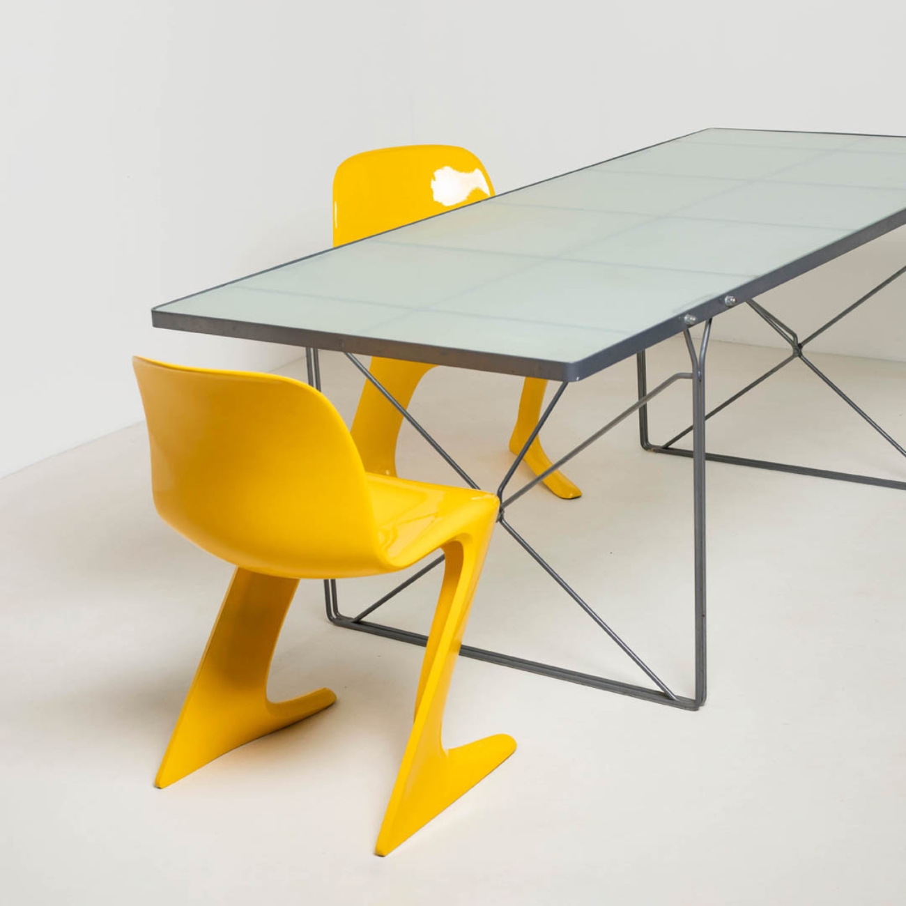 IKEA Moment dining table with Panton Chairs showing scale.