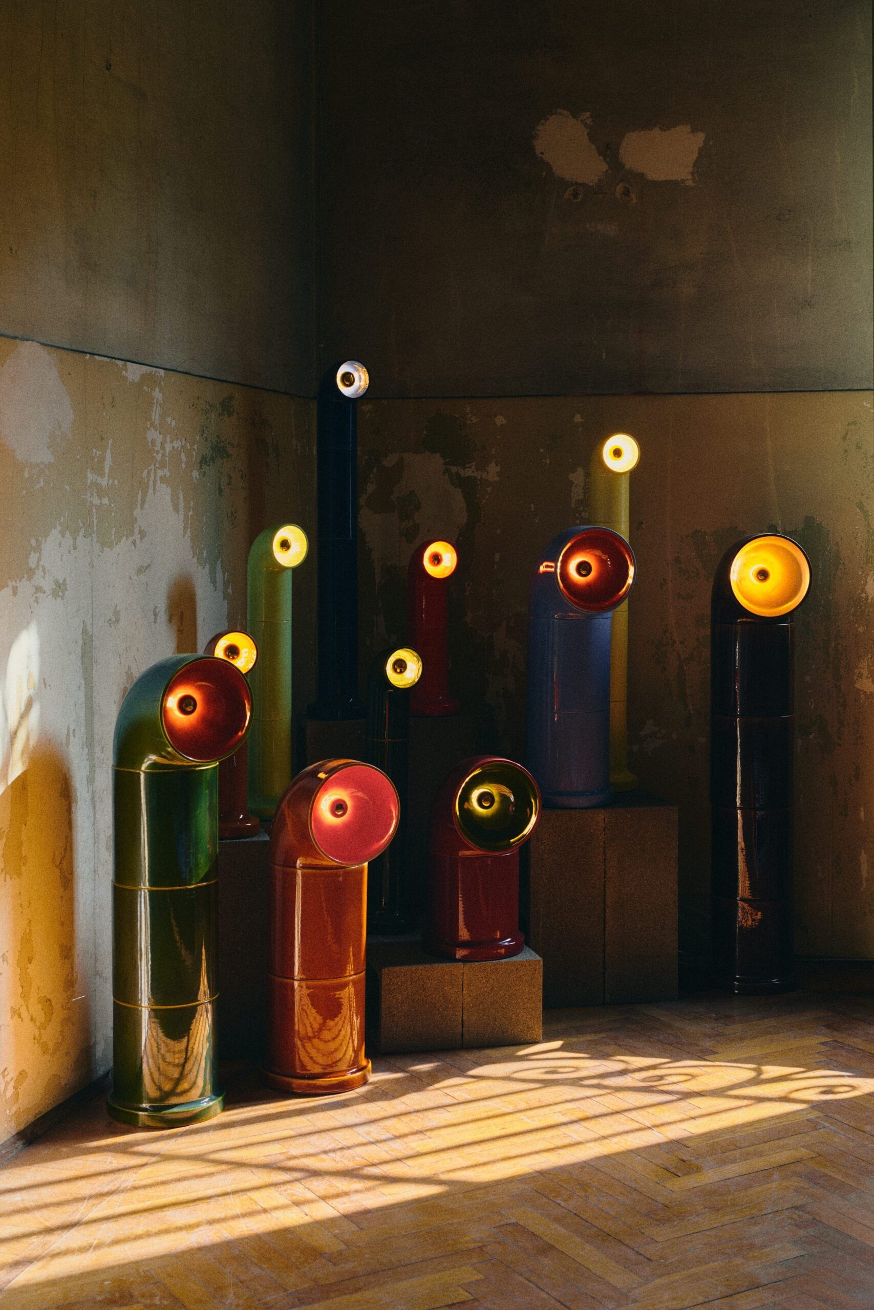 Handcrafted ceramic OP light installation by Pani Jurek exploring the relationship between colour, light and perception.