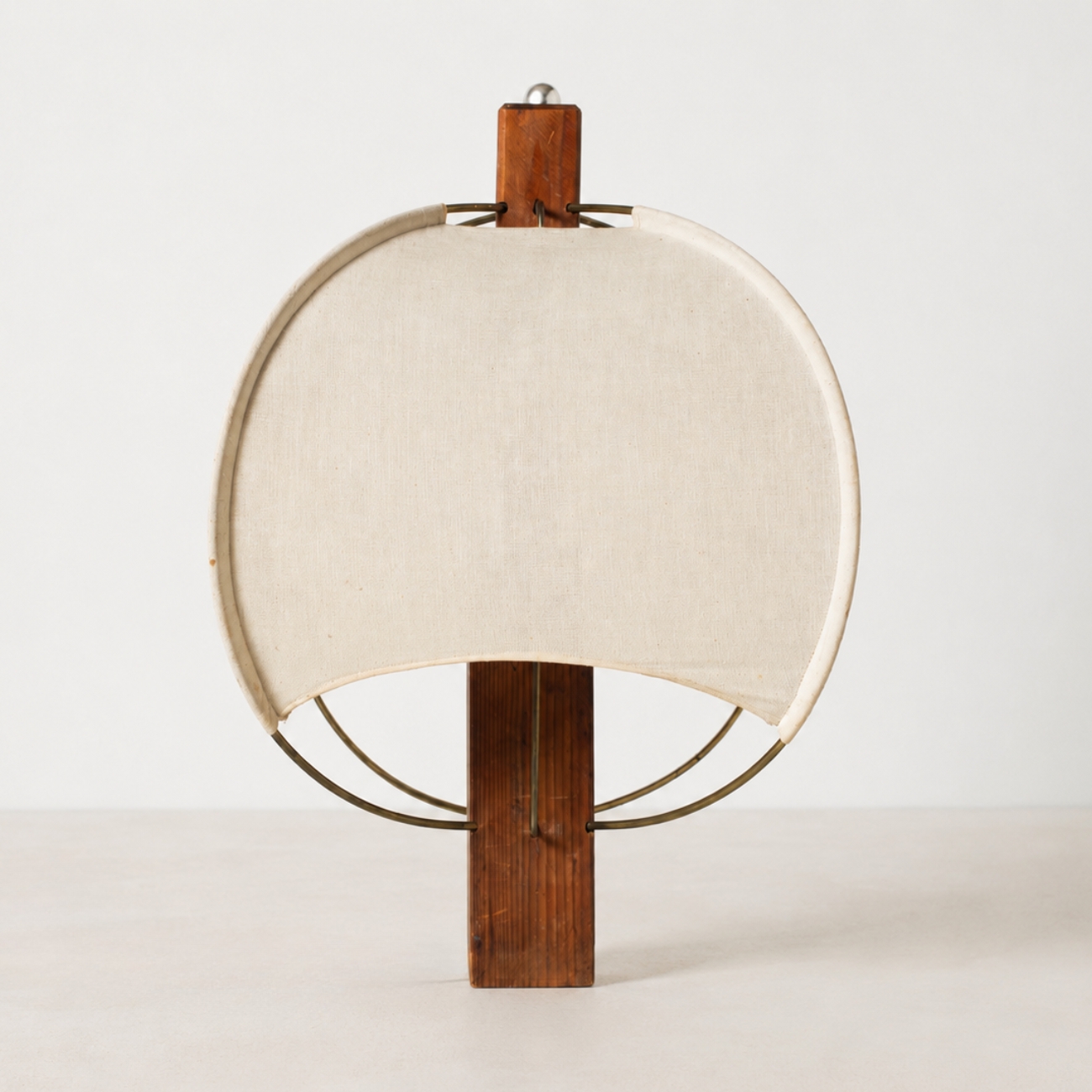 Postmodern wooden and fabric table lamp, Poland, 1980s, front view.