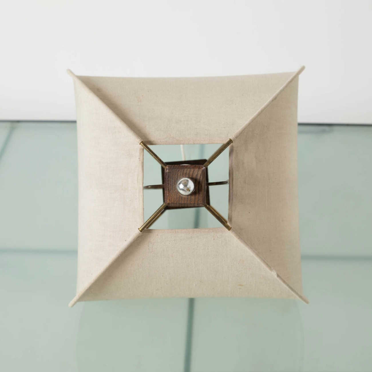 Top view of the lamp's fabric shade construction.