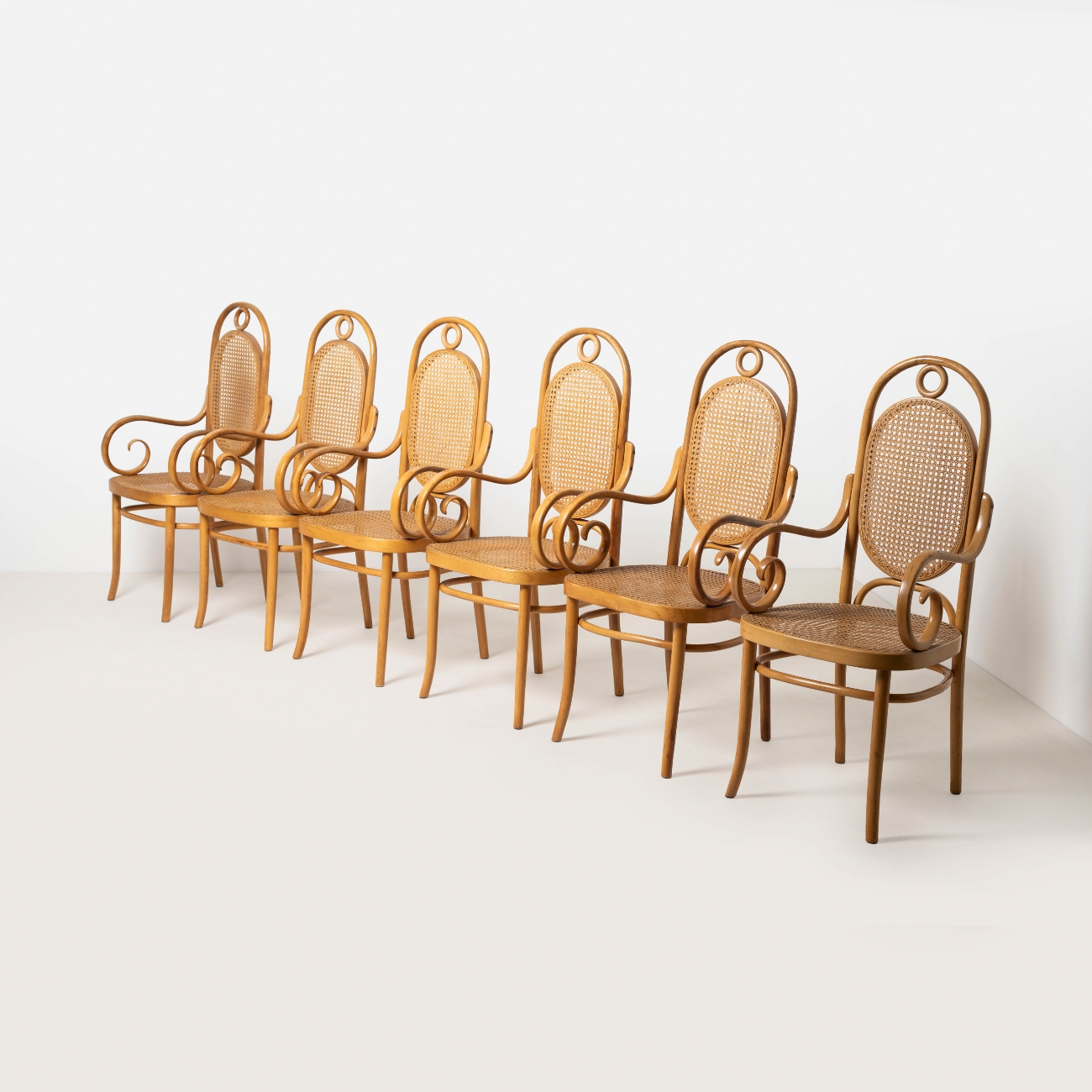 Set of six Bentwood No. 17 Long John chairs by Michael Thonet.