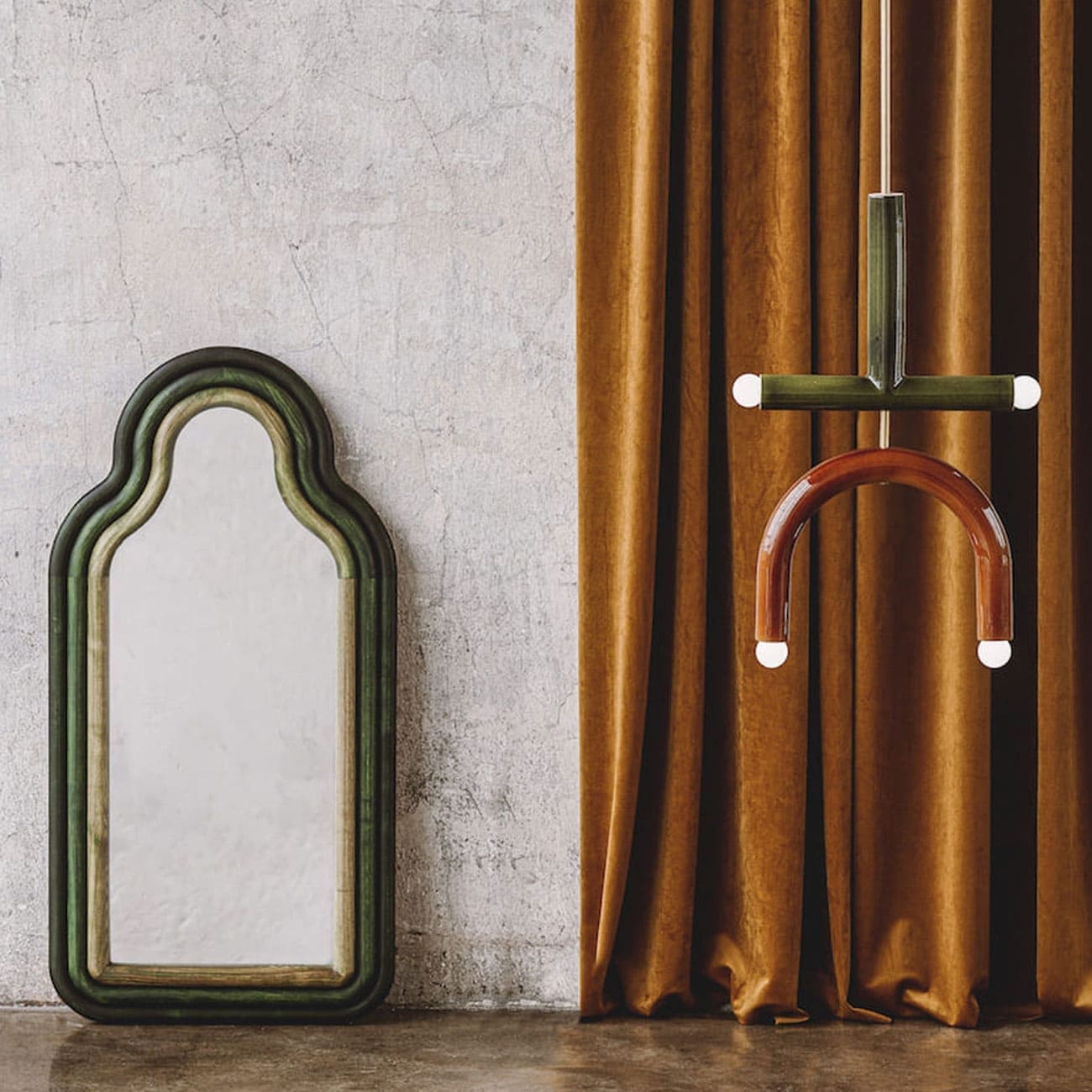 Functional art wall mirror from the TRN series by Pani Jurek, crafted from solid ash wood and curated by maybel for contemporary interiors.