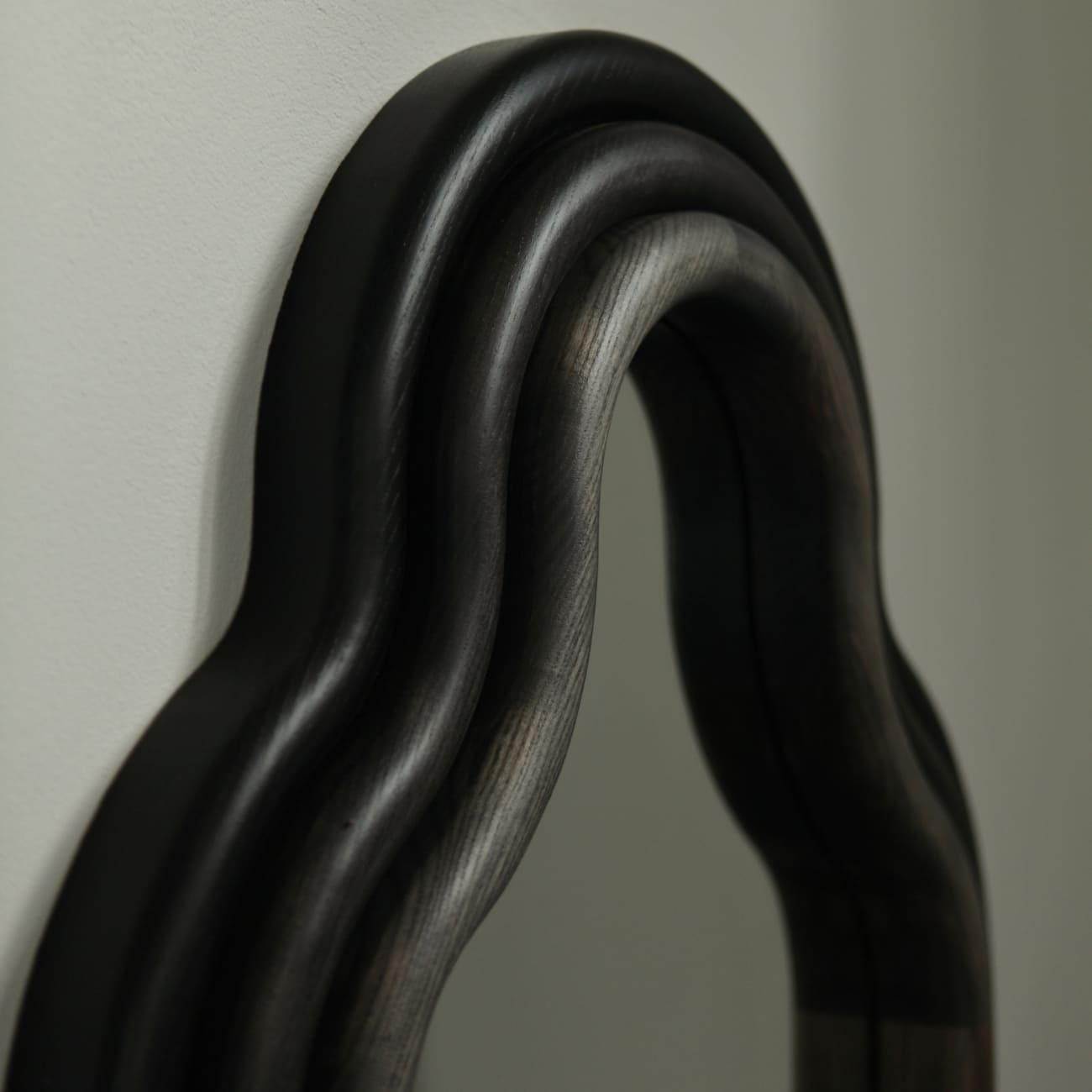 TRN Triple sculptural mirror in handcrafted ash wood by Pani Jurek, presented by maybel, combining collectible design with everyday function.