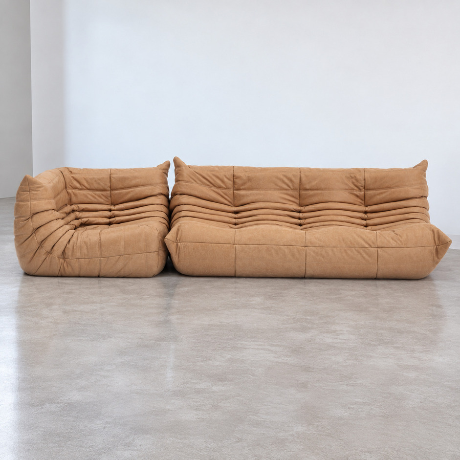 Sofy Togo 2 i 3 osobowa vintage w skórze camel, Michel Ducaroy, Ligne Roset
